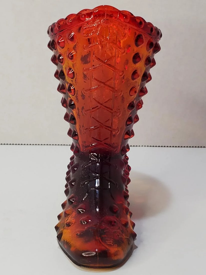 Fenton Amberina Hobnail Victorian Boot Bud Vase - 4