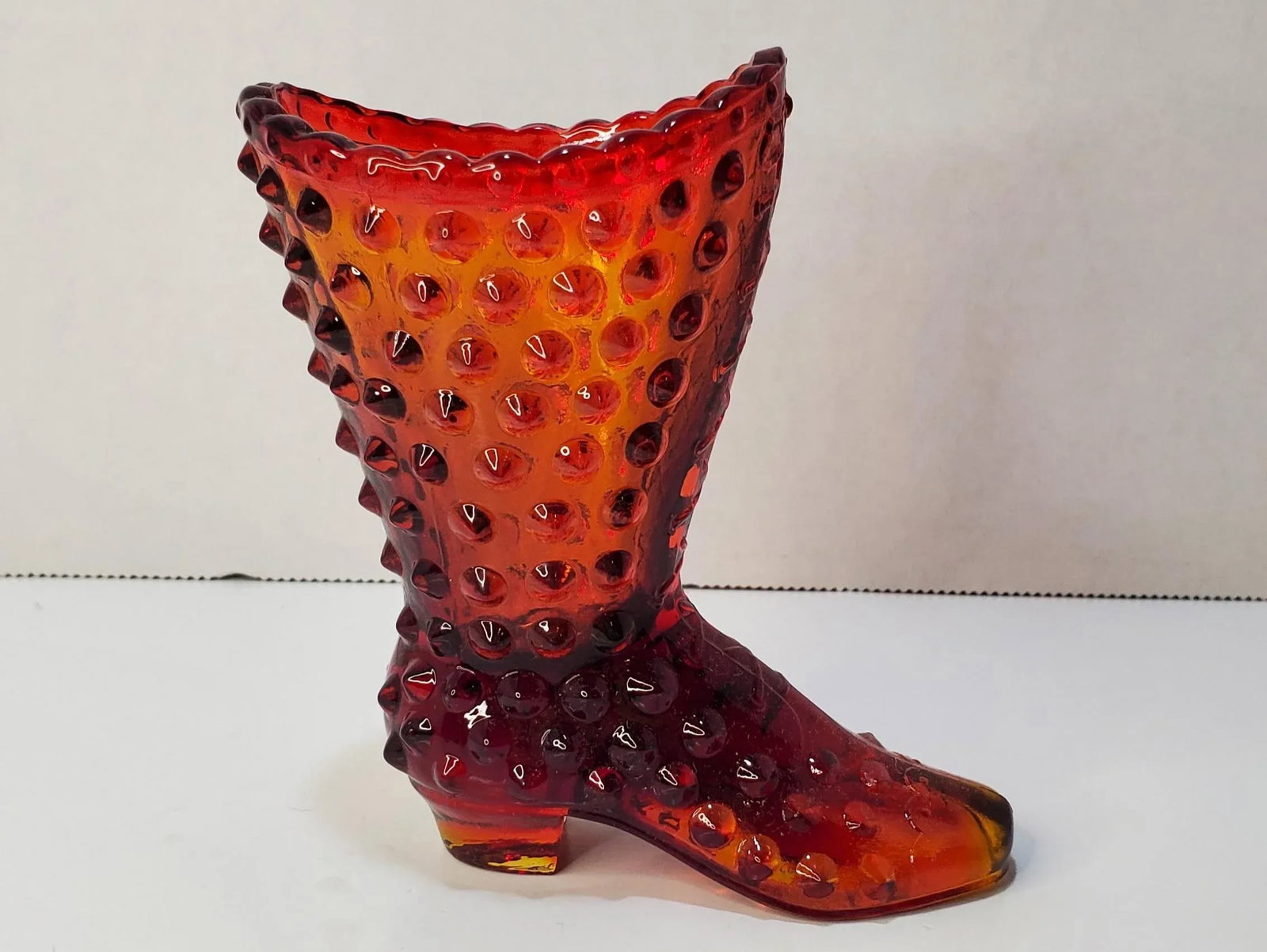 Fenton Amberina Hobnail Victorian Boot Bud Vase - 7