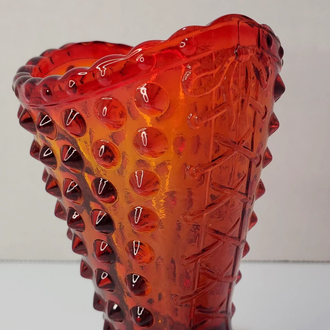 Fenton Amberina Hobnail Victorian Boot Bud Vase - 8