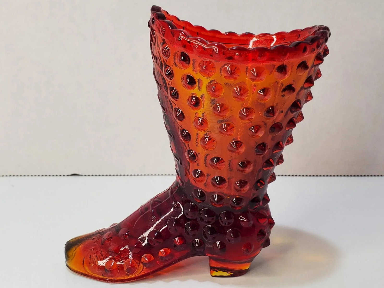 Fenton Amberina Hobnail Victorian Boot Bud Vase - 9