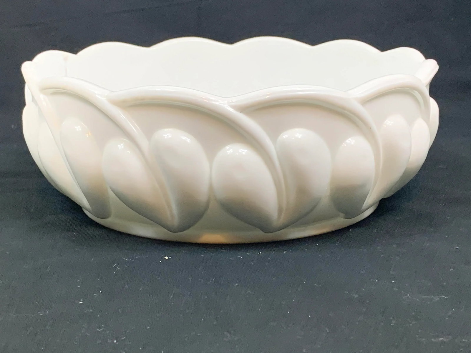 Vintage Milk Glass Leaf Design Bowl - 5