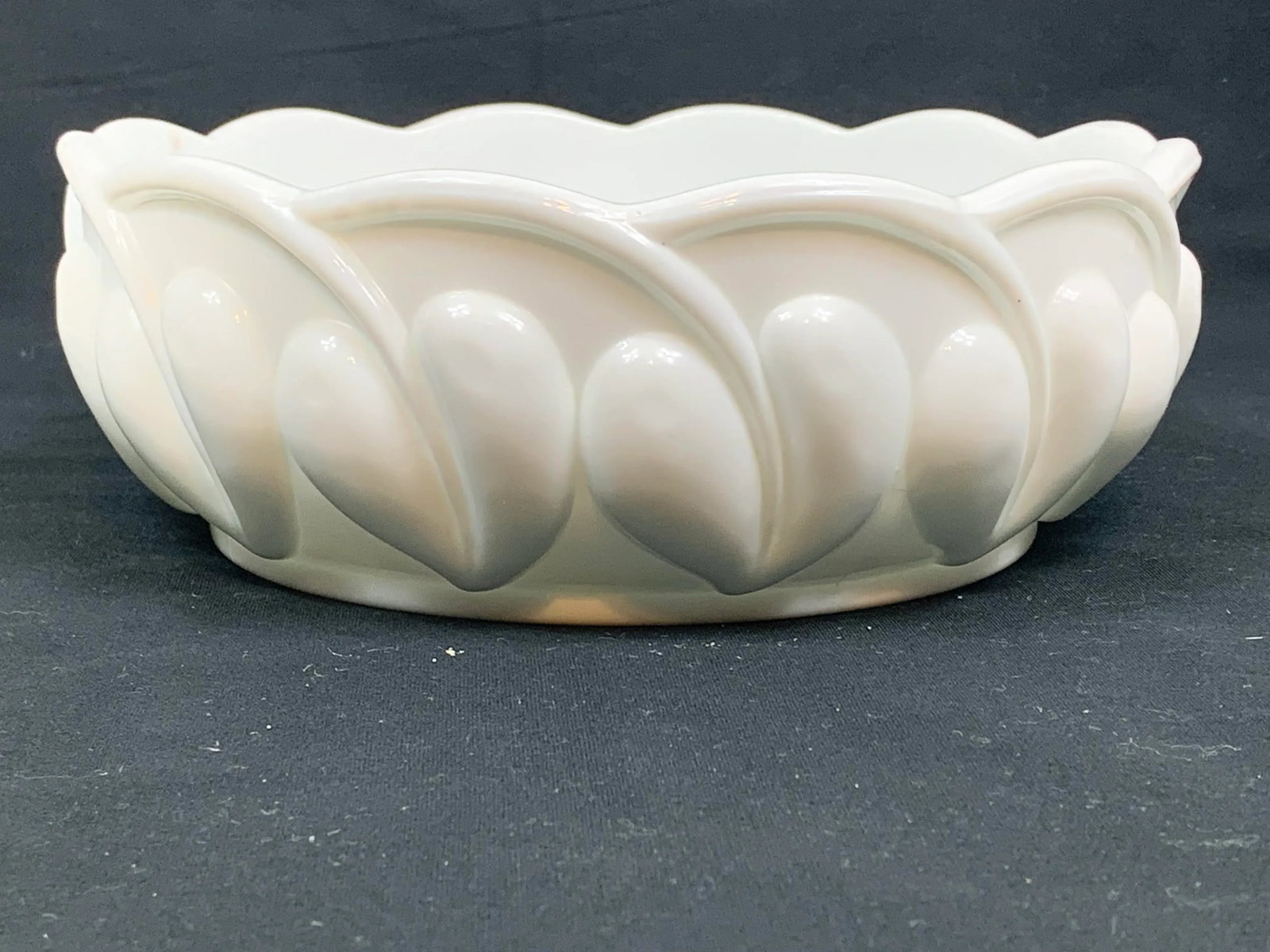Vintage Milk Glass Leaf Design Bowl - 6