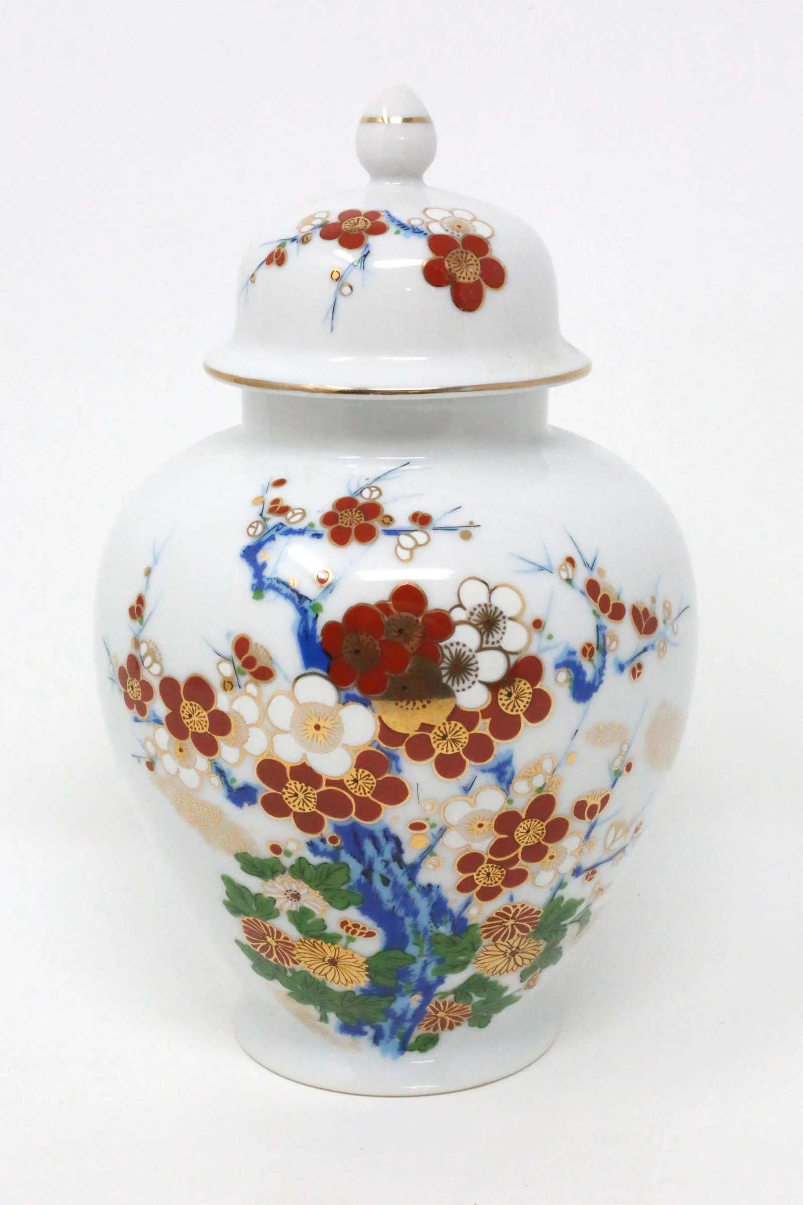 Vintage Chrysanthemums and Cherry Blossoms Porcelain Ginger Jar - 3