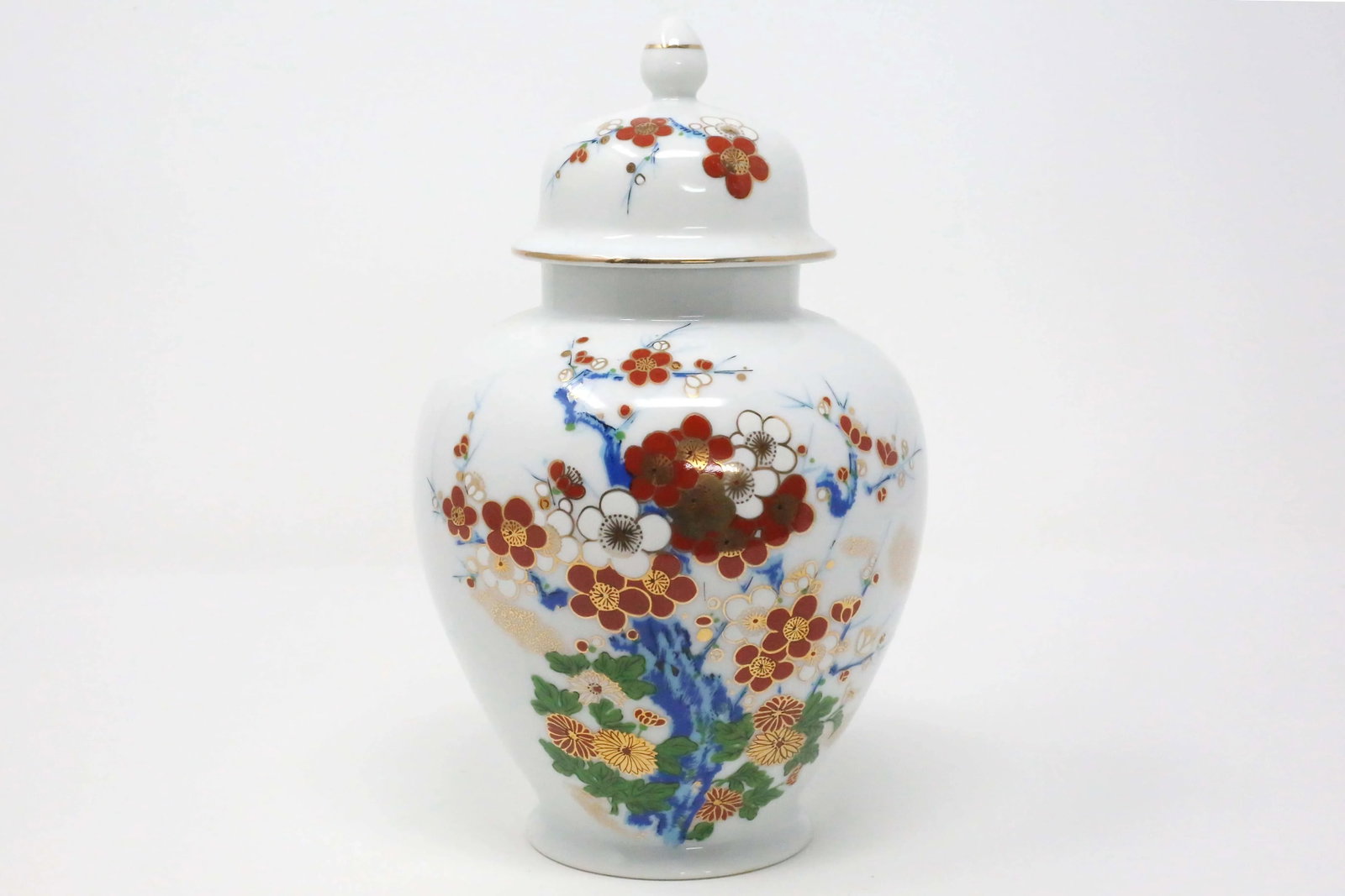 Vintage Chrysanthemums and Cherry Blossoms Porcelain Ginger Jar - 7