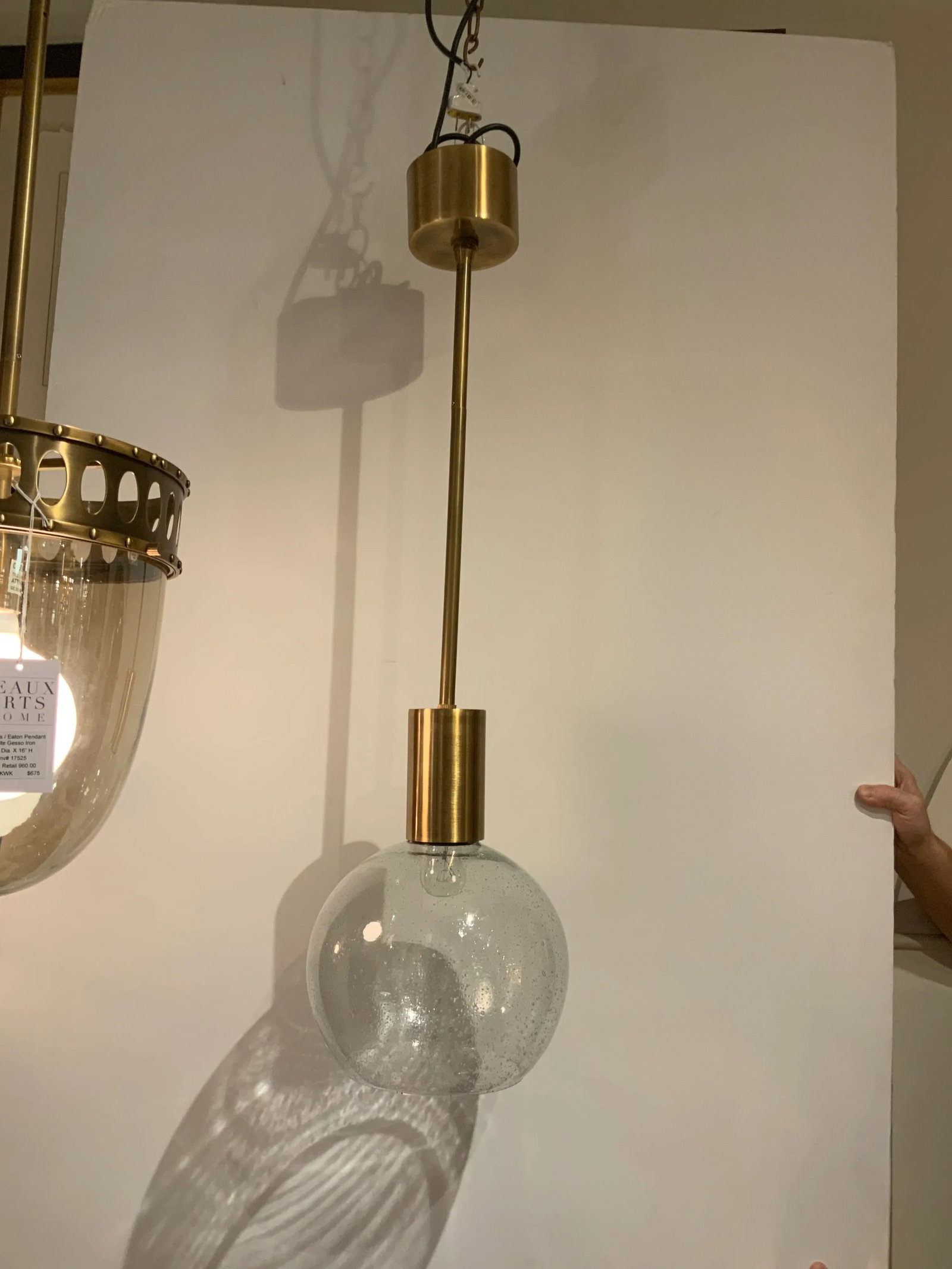 Arteriors Modern Seeded Glass and Antique Brass Finished Ava Pendant Light - 2