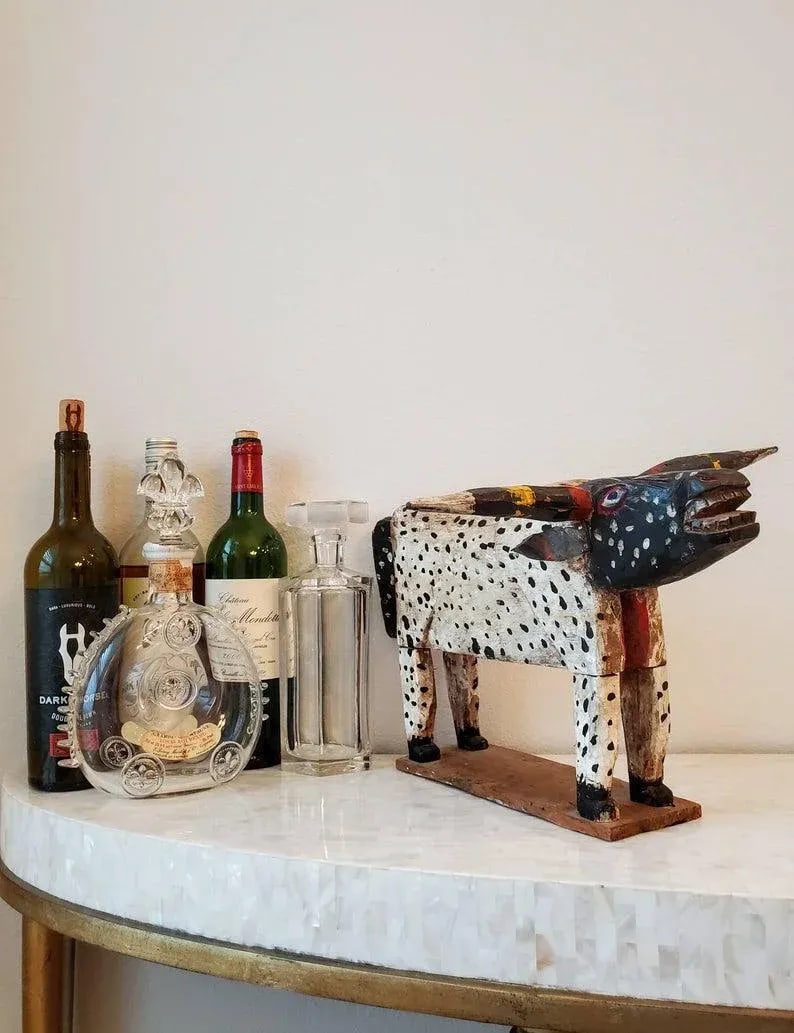 Vintage Guatemalan Hand Carved and Painted Bull Folk Art Sculpture - 10