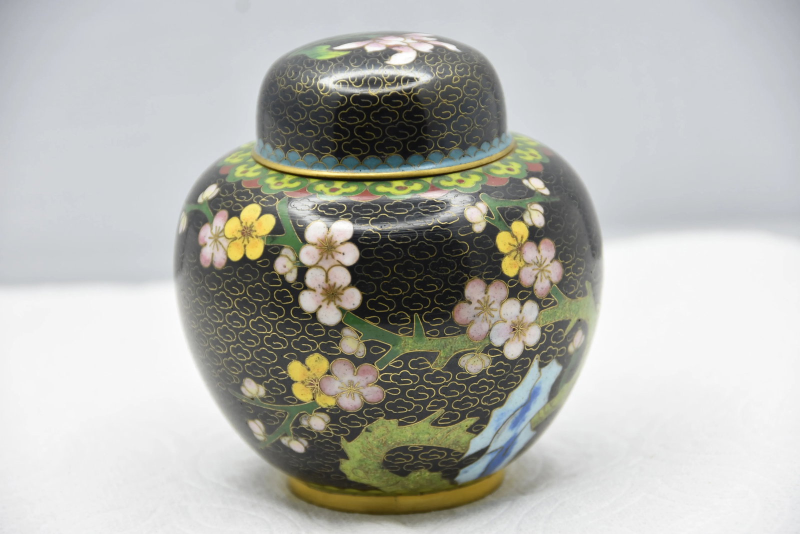 Chinese Cloisonne Enamel and Brass Cherry Blossoms Ginger Jar - 2