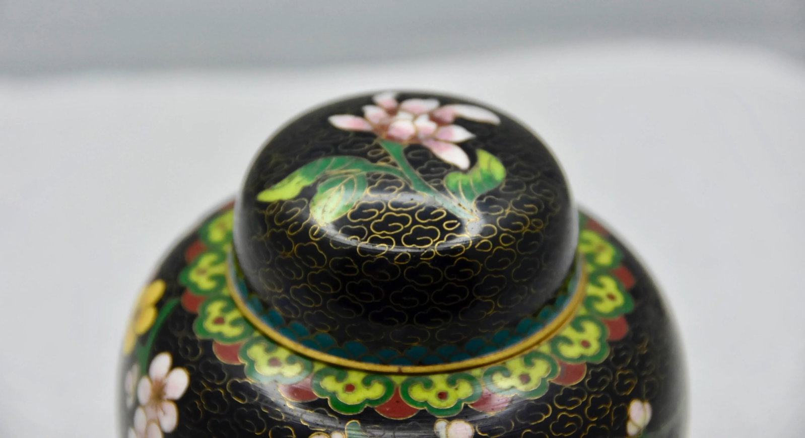 Chinese Cloisonne Enamel and Brass Cherry Blossoms Ginger Jar - 3