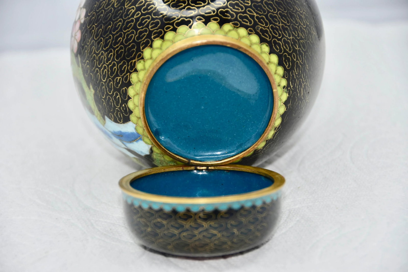 Chinese Cloisonne Enamel and Brass Cherry Blossoms Ginger Jar - 4