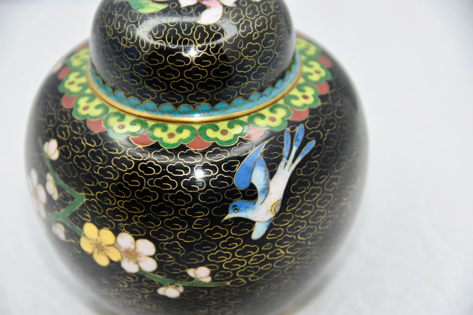 Chinese Cloisonne Enamel and Brass Cherry Blossoms Ginger Jar - 5
