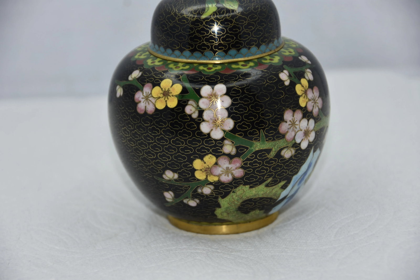 Chinese Cloisonne Enamel and Brass Cherry Blossoms Ginger Jar - 6