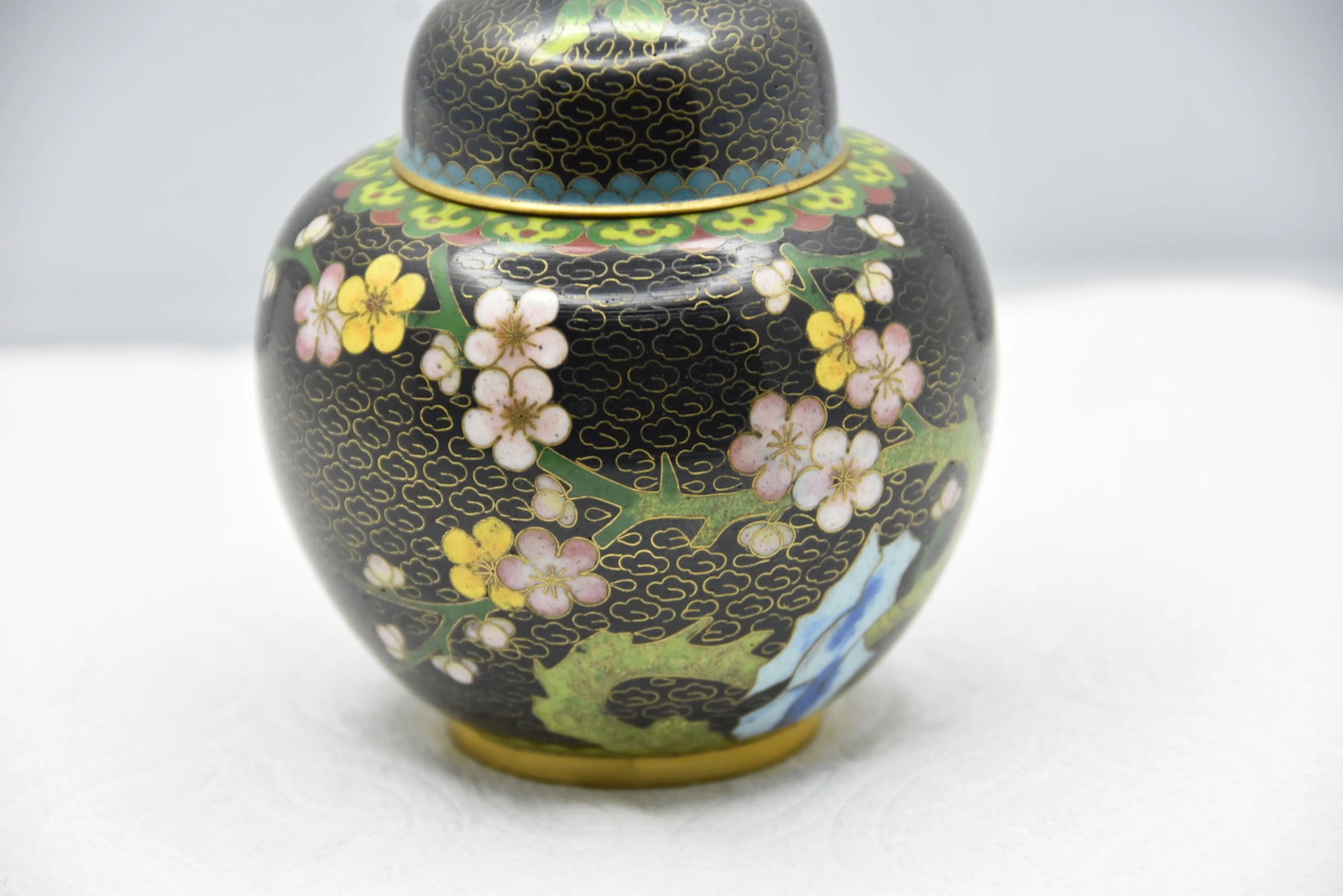 Chinese Cloisonne Enamel and Brass Cherry Blossoms Ginger Jar - 7