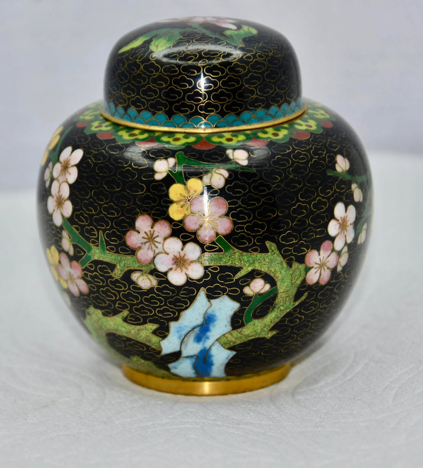 Chinese Cloisonne Enamel and Brass Cherry Blossoms Ginger Jar - 8