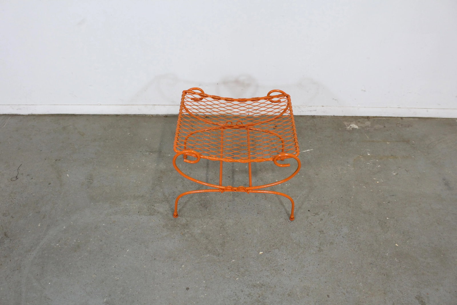 Vintage Mid-Century Modern Atomic Orange Metal Stool - 10