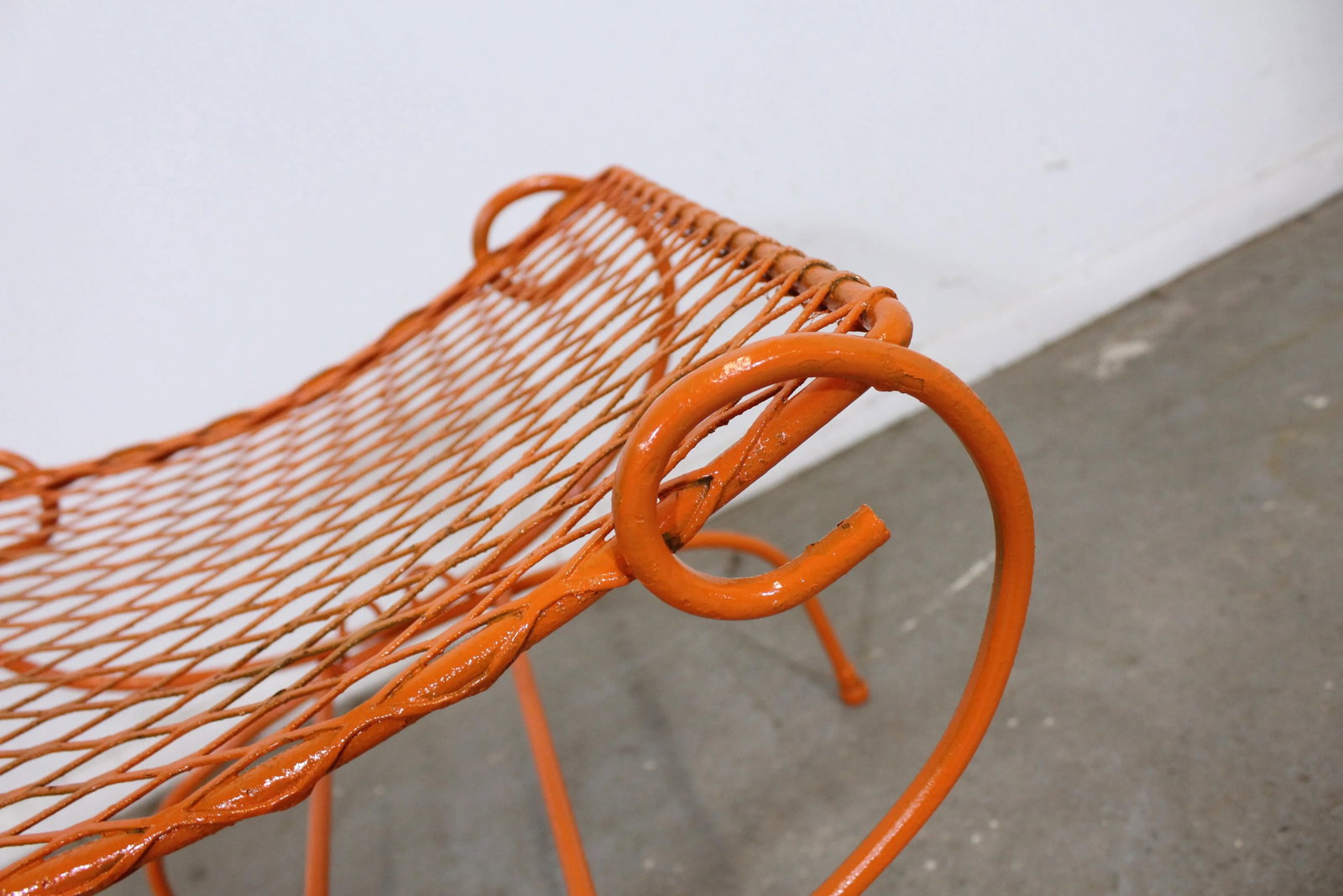 Vintage Mid-Century Modern Atomic Orange Metal Stool - 12