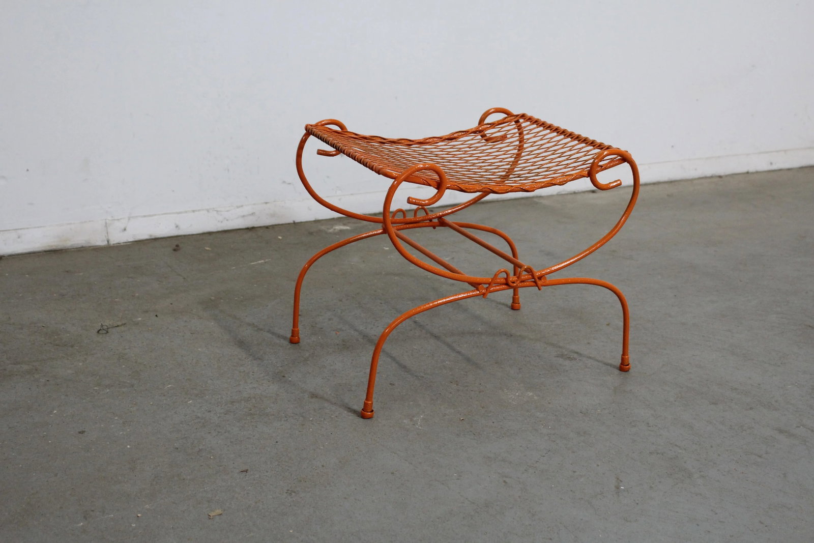 Vintage Mid-Century Modern Atomic Orange Metal Stool - 13