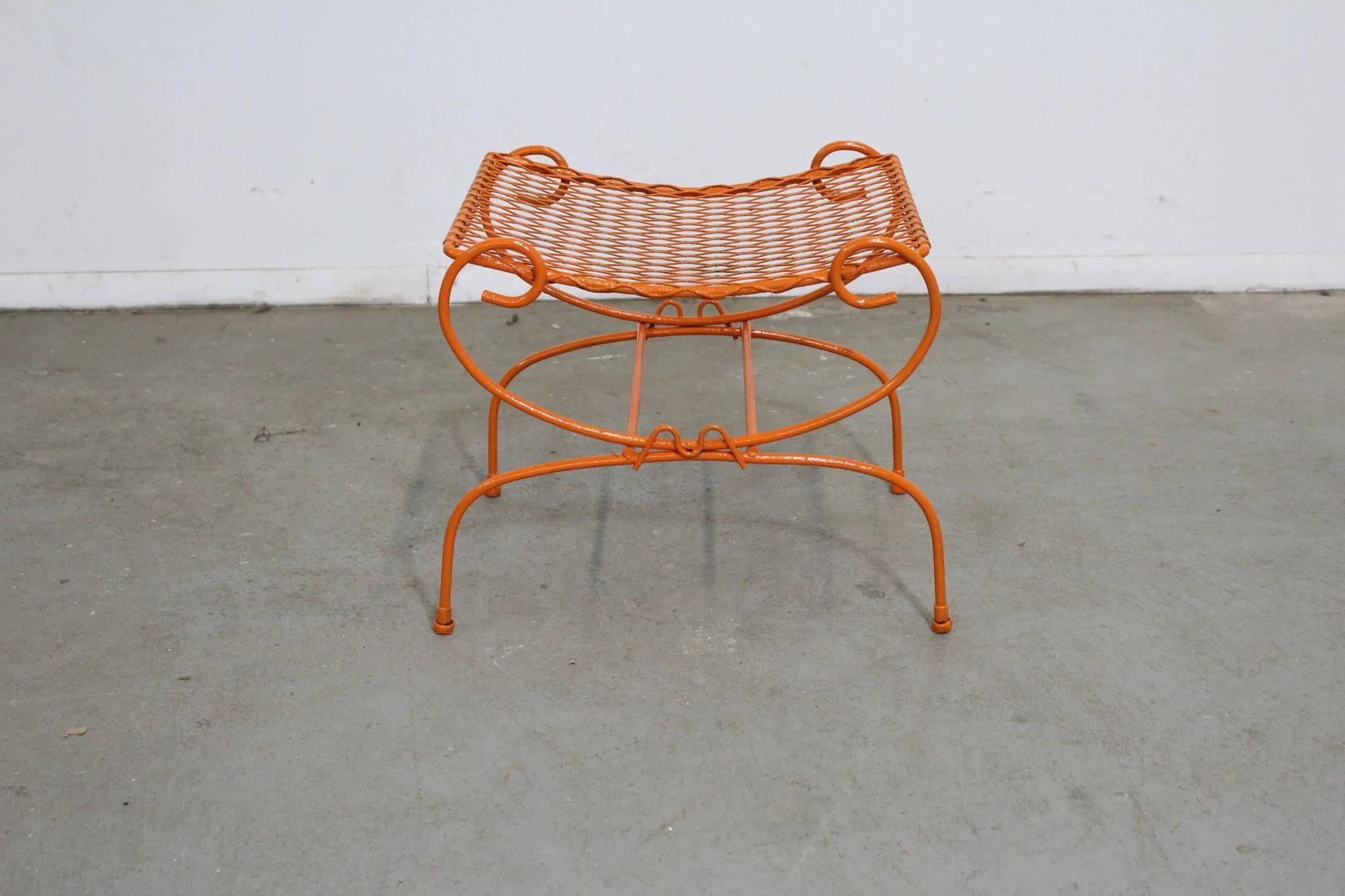 Vintage Mid-Century Modern Atomic Orange Metal Stool - 2