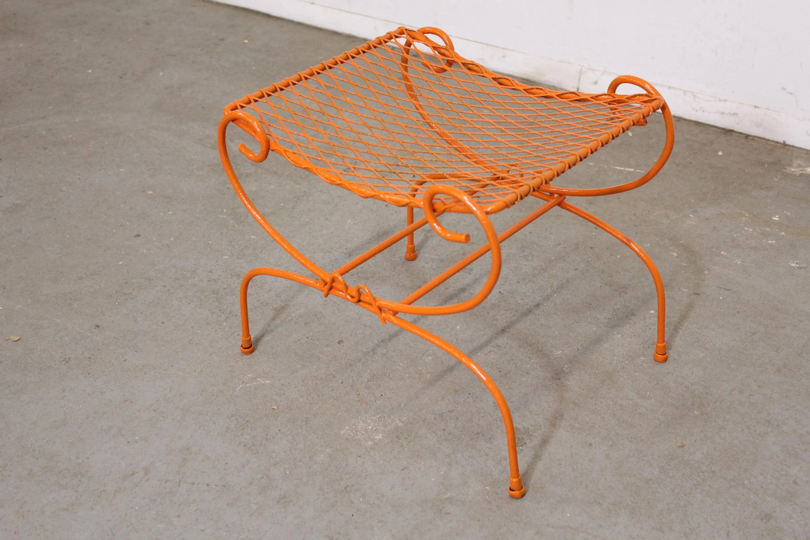 Vintage Mid-Century Modern Atomic Orange Metal Stool - 3