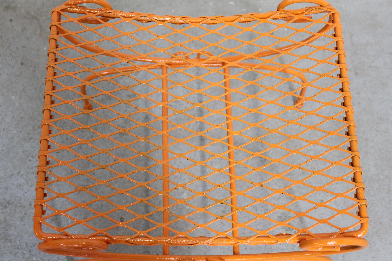 Vintage Mid-Century Modern Atomic Orange Metal Stool - 4