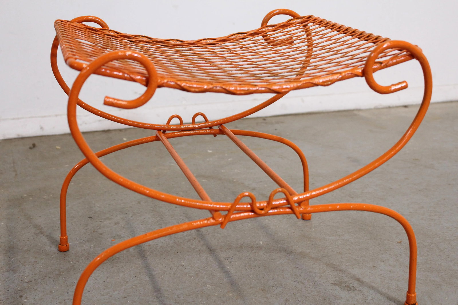 Vintage Mid-Century Modern Atomic Orange Metal Stool - 5
