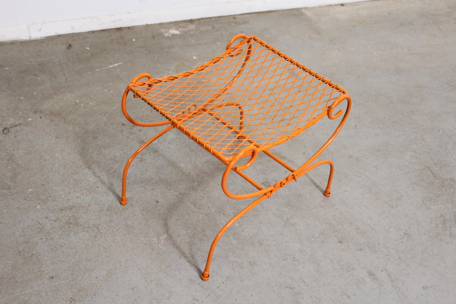 Vintage Mid-Century Modern Atomic Orange Metal Stool - 7