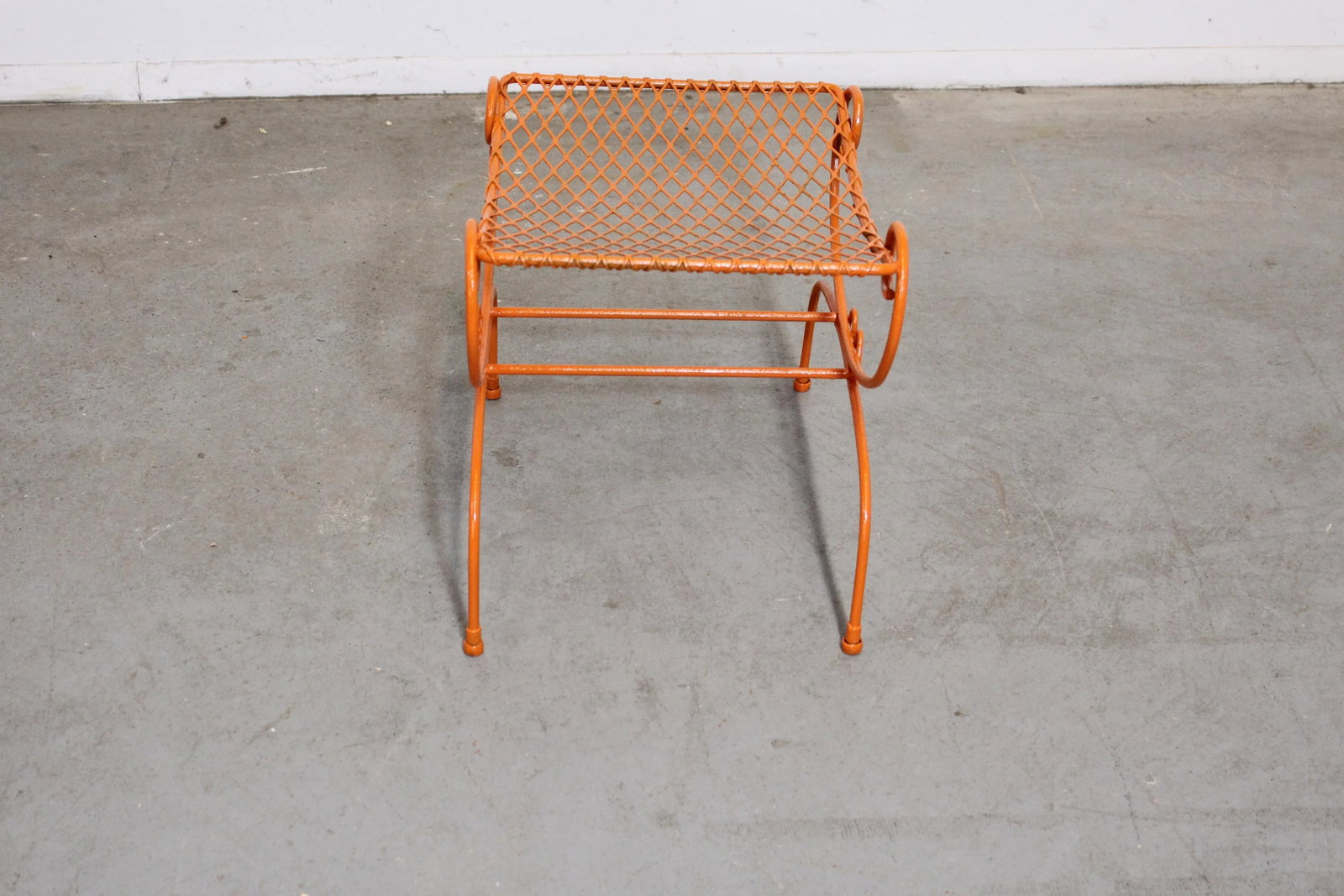 Vintage Mid-Century Modern Atomic Orange Metal Stool - 8