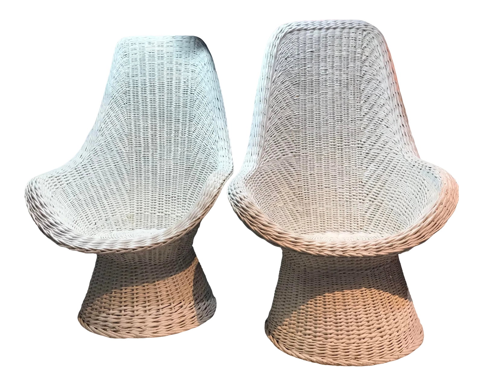 Mid Century White Wicker Chairs - a Pair: Pair of extremely sturdy white rattan chairs in as original found condition 45" inches height and 29" wide please see photo for specifics Condition: Alterations: Original Condition Unaltered