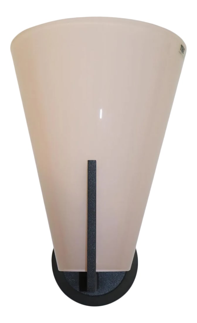 Modern Carlo Nason Murano Wall Lamp Rose Glass: CONCERTO Wall Lamp Murano "Incamiciato" Rose Glass, White Interior, Embossed Black Lacquered Metal Mounting. Designed By Carlo Nason For Itre. Dimensions: Width 9 1/2" Depth 7" Height 14 Wattage: