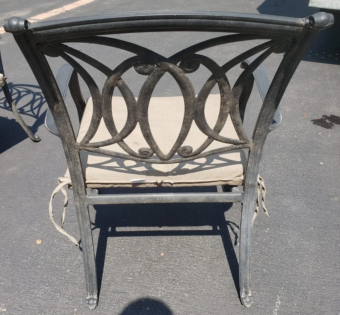 Vintage Cast Aluminum Patio Table & 4 Armchairs With Cushions Set - 5