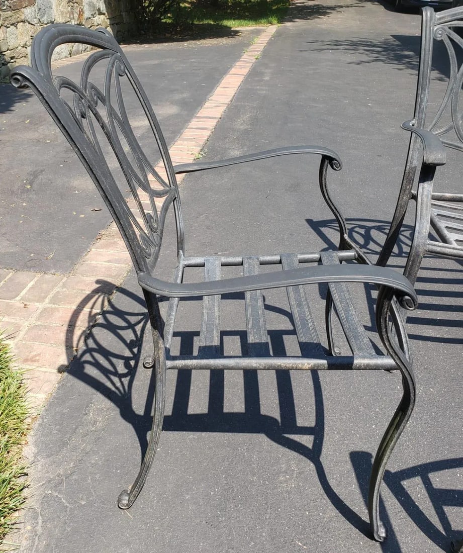 Vintage Cast Aluminum Patio Table & 4 Armchairs With Cushions Set - 7
