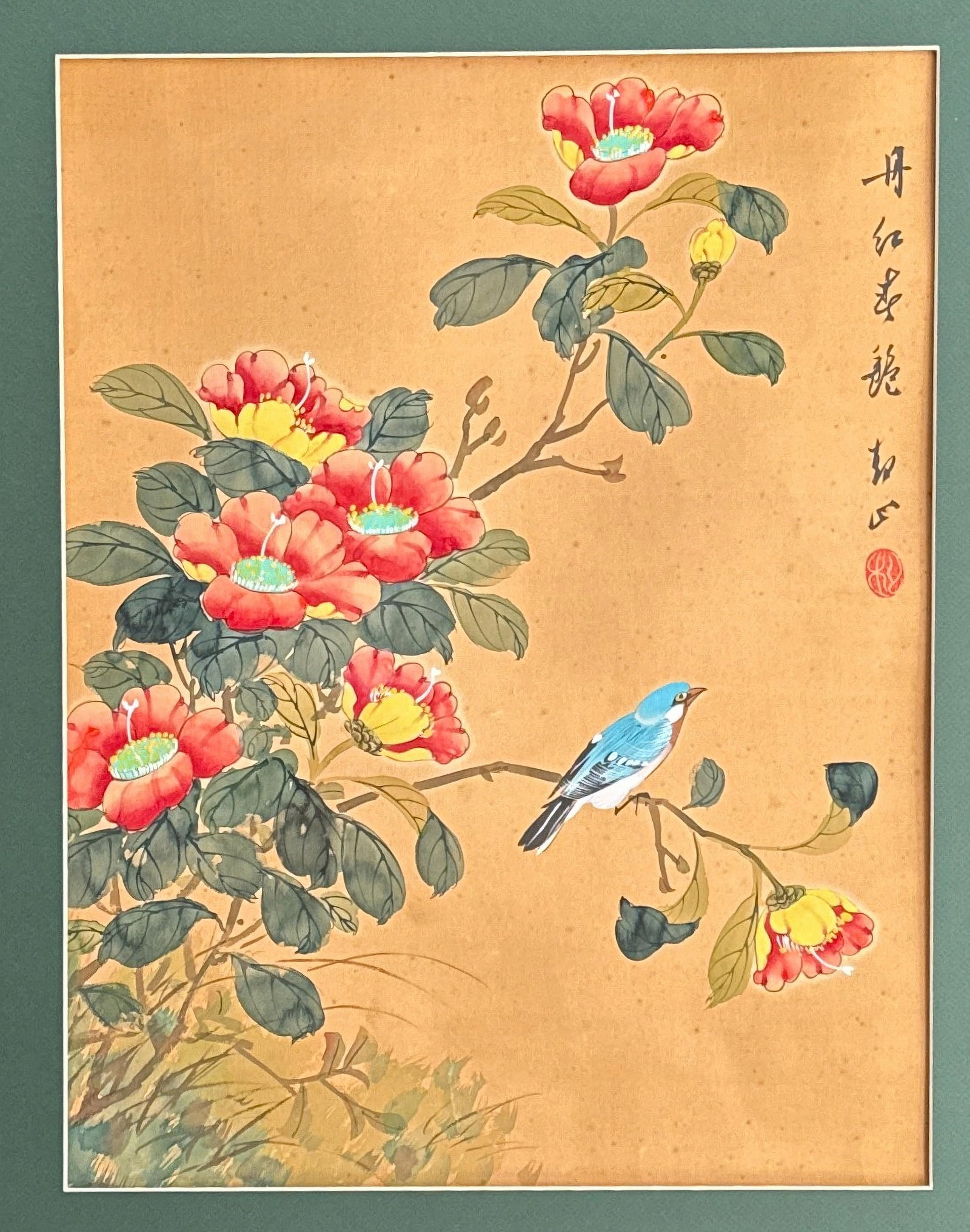 Original Chinese Floral Painting, Signed by Artist, Matted and Framed - 23" X 28" - 2