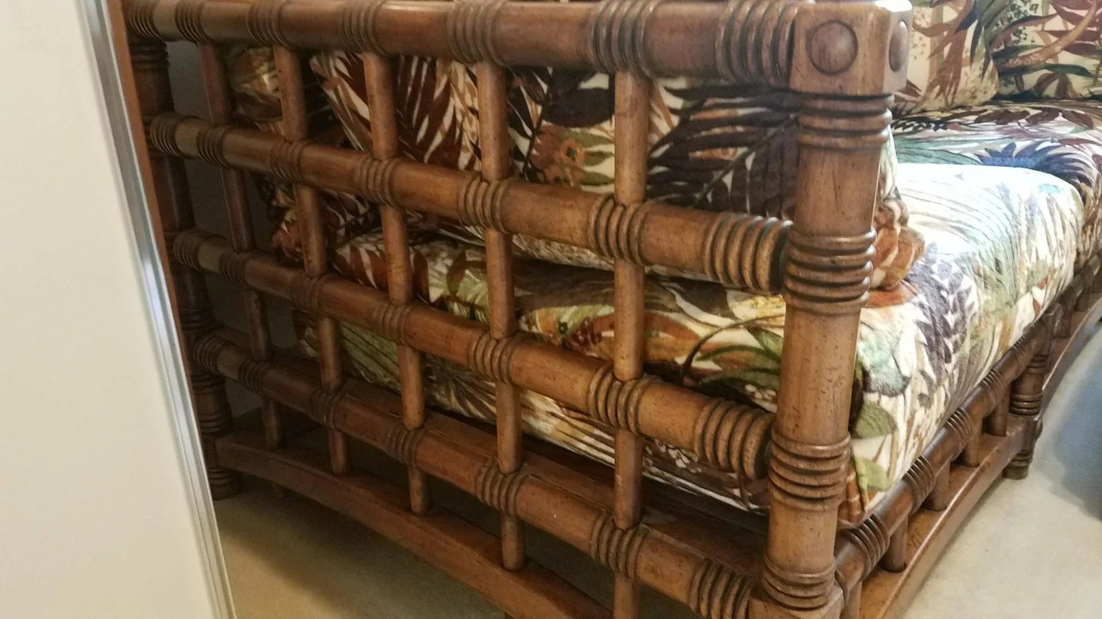 1980s Vintage Tropical Inspired Loveseat and Matching Ottoman - 4
