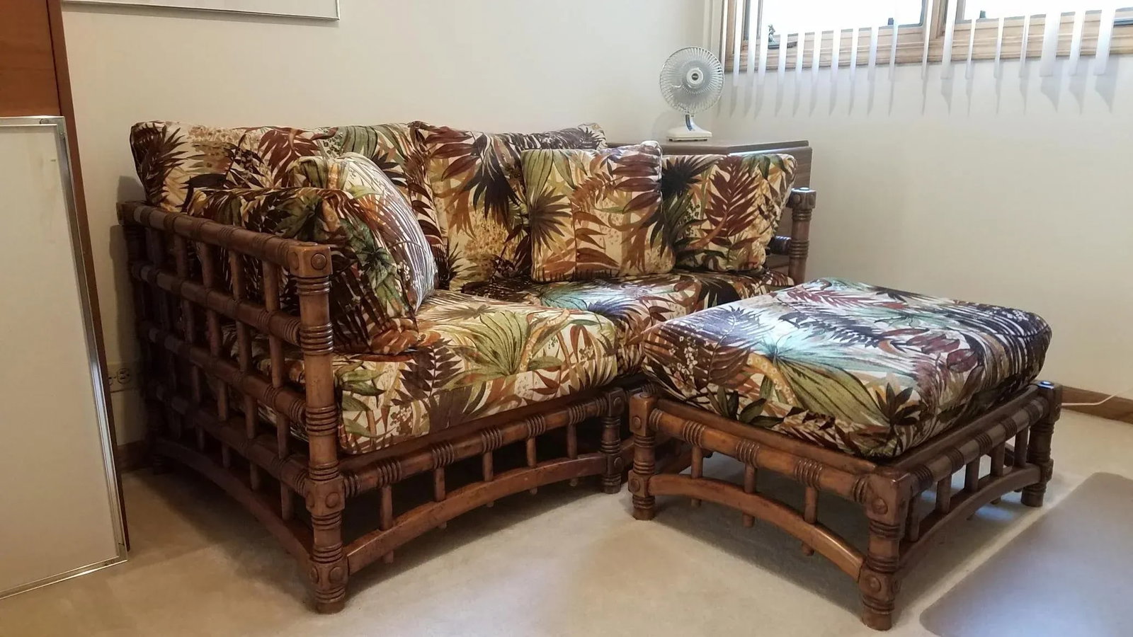 1980s Vintage Tropical Inspired Loveseat and Matching Ottoman - 6