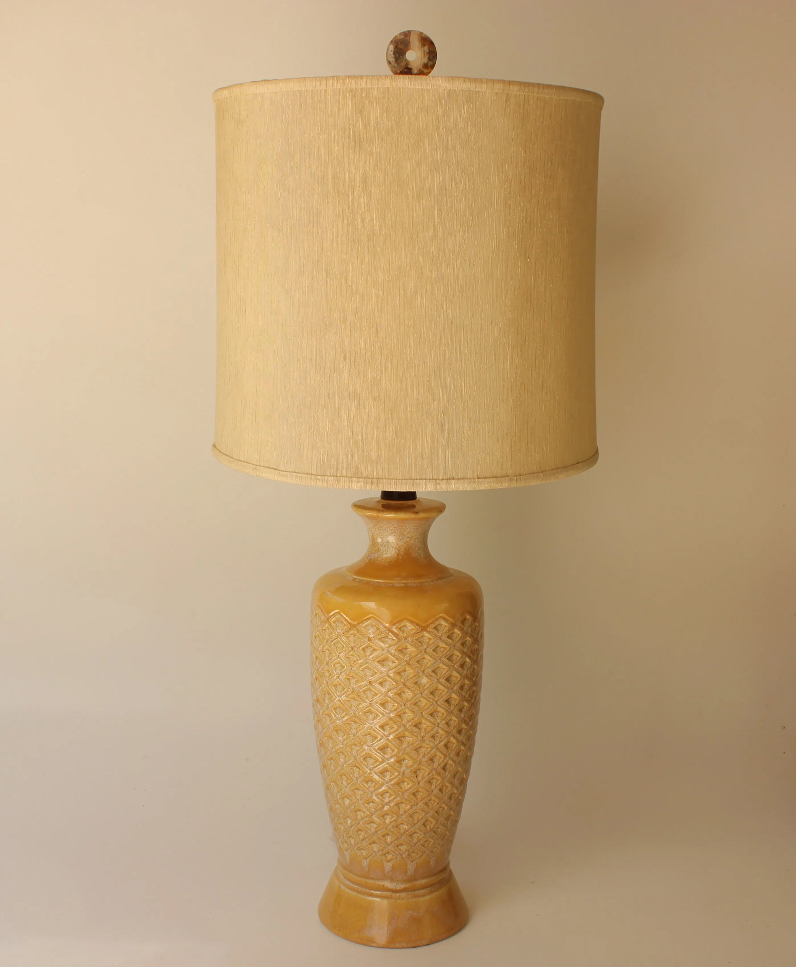 Crosshatch Mid-Century Ceramic Table Lamp With Mottled Glaze - 2