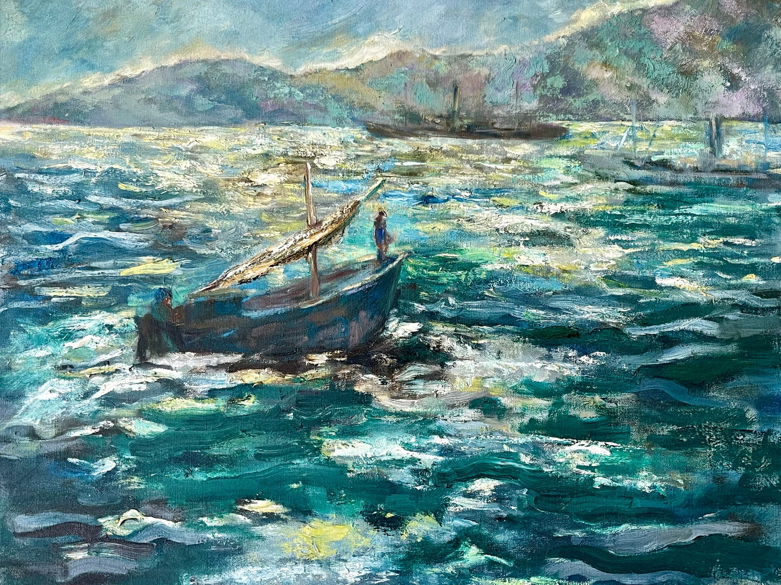 Vintage Original Oil Painting Impressionist Seascape Signed Friedman - 2