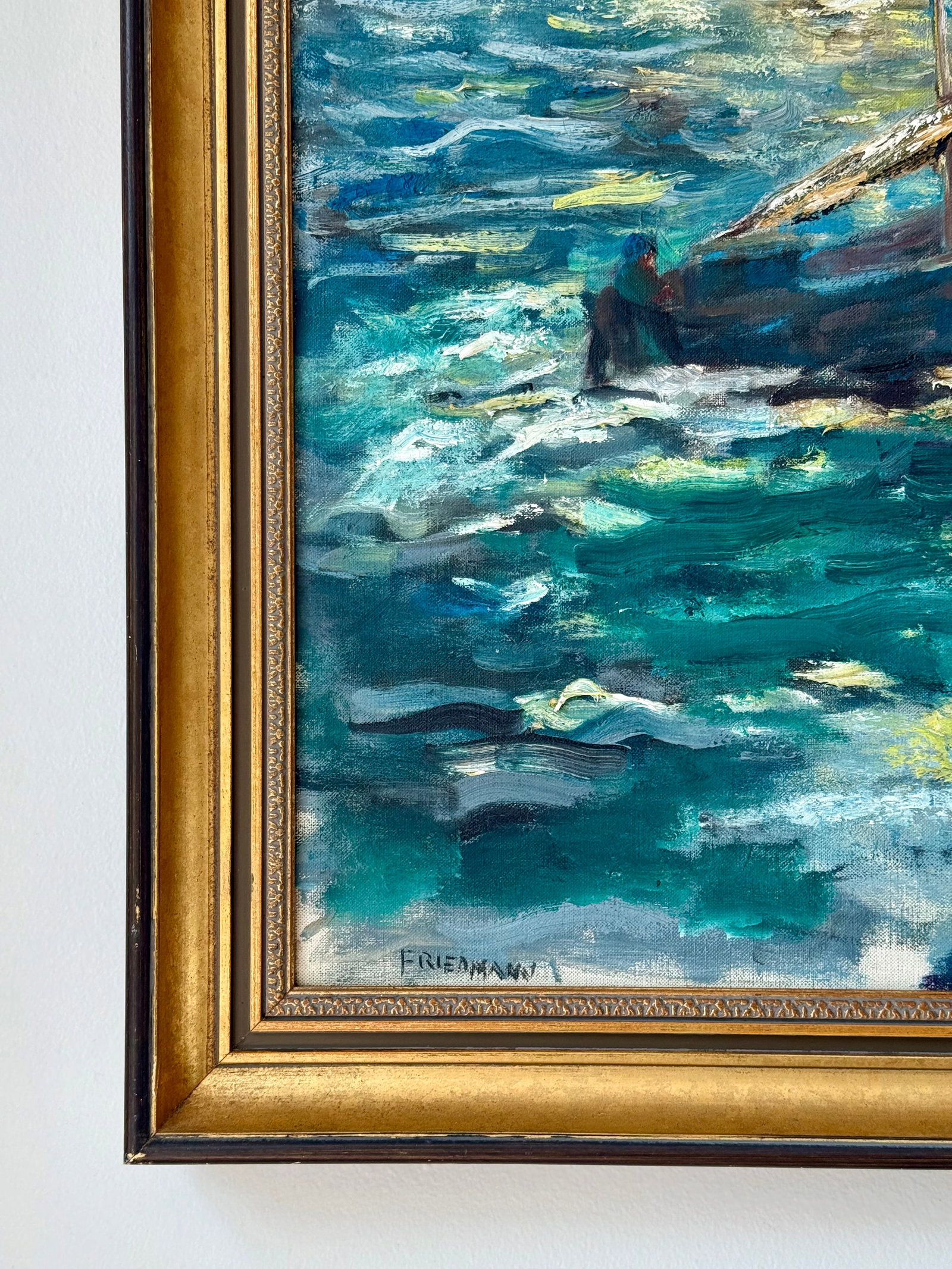 Vintage Original Oil Painting Impressionist Seascape Signed Friedman - 6