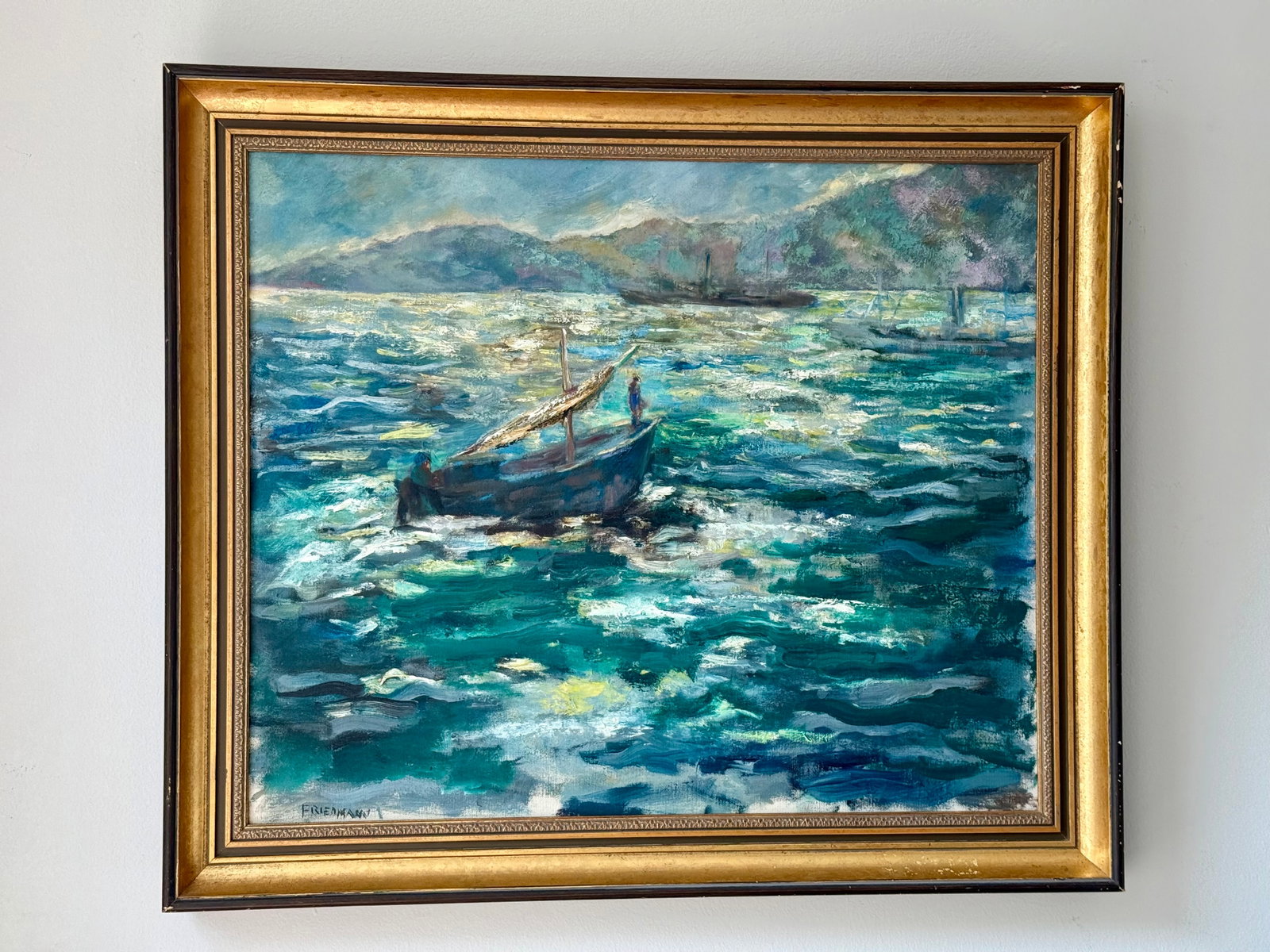 Vintage Original Oil Painting Impressionist Seascape Signed Friedman - 7