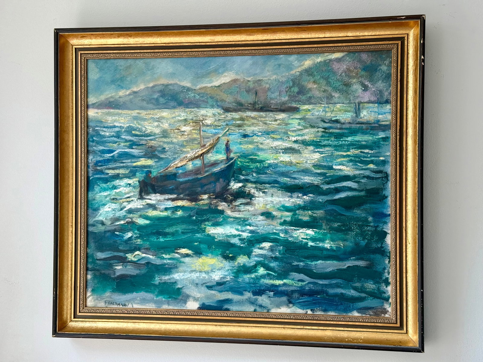 Vintage Original Oil Painting Impressionist Seascape Signed Friedman - 8