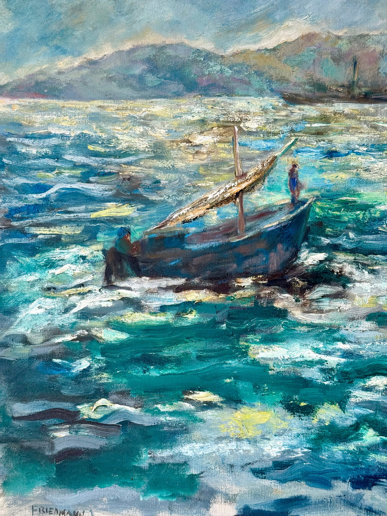 Vintage Original Oil Painting Impressionist Seascape Signed Friedman - 9