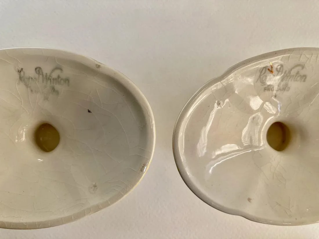 Antique Royal Winton Yellow Lustre Porcelain Low Candleholders- a Pair - 10