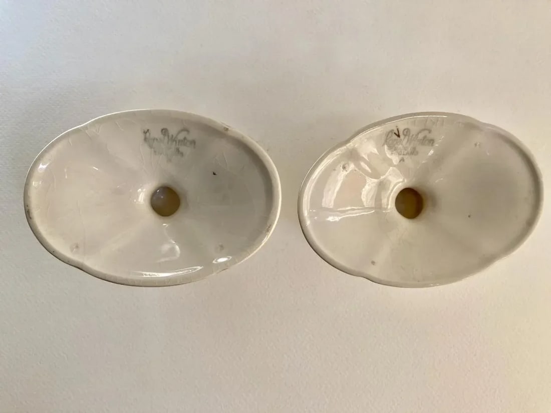 Antique Royal Winton Yellow Lustre Porcelain Low Candleholders- a Pair - 9