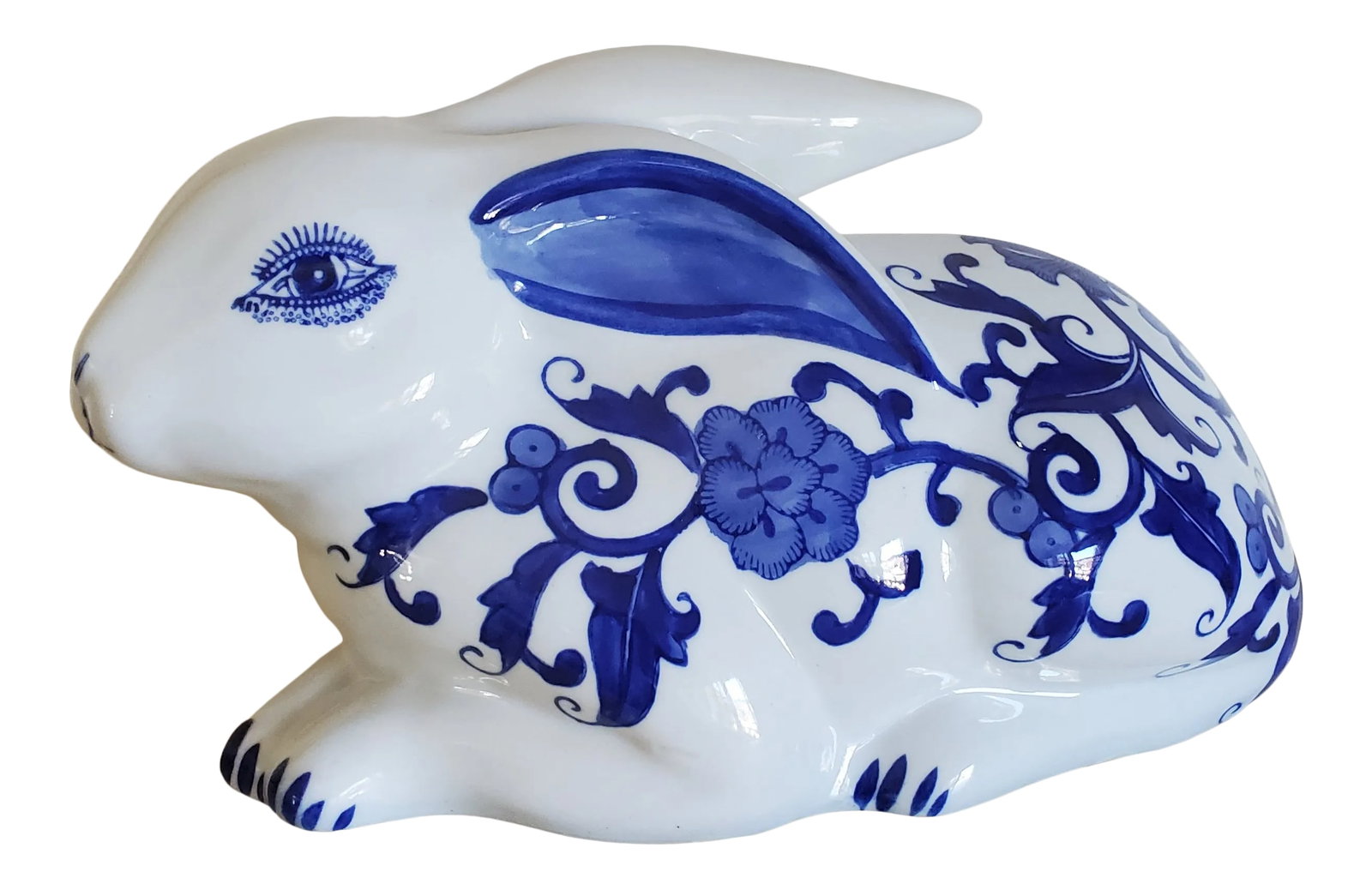Vintage Blue & White Porcelain Rabbit Figurine