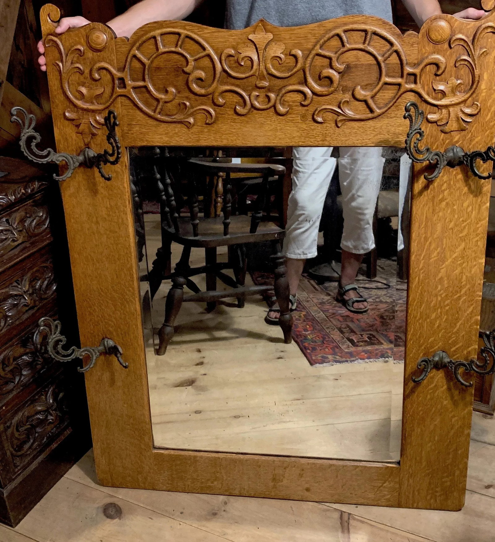 Antique Victorian Oak Coat Rack - 3