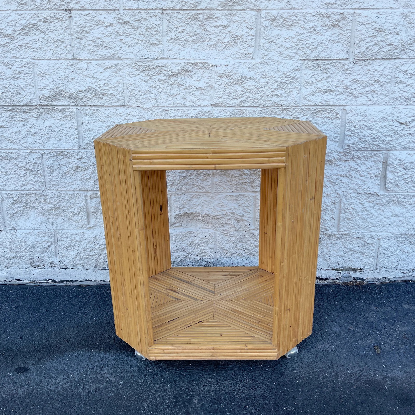 Mid Century Bamboo Bar Cart on Casters - 5