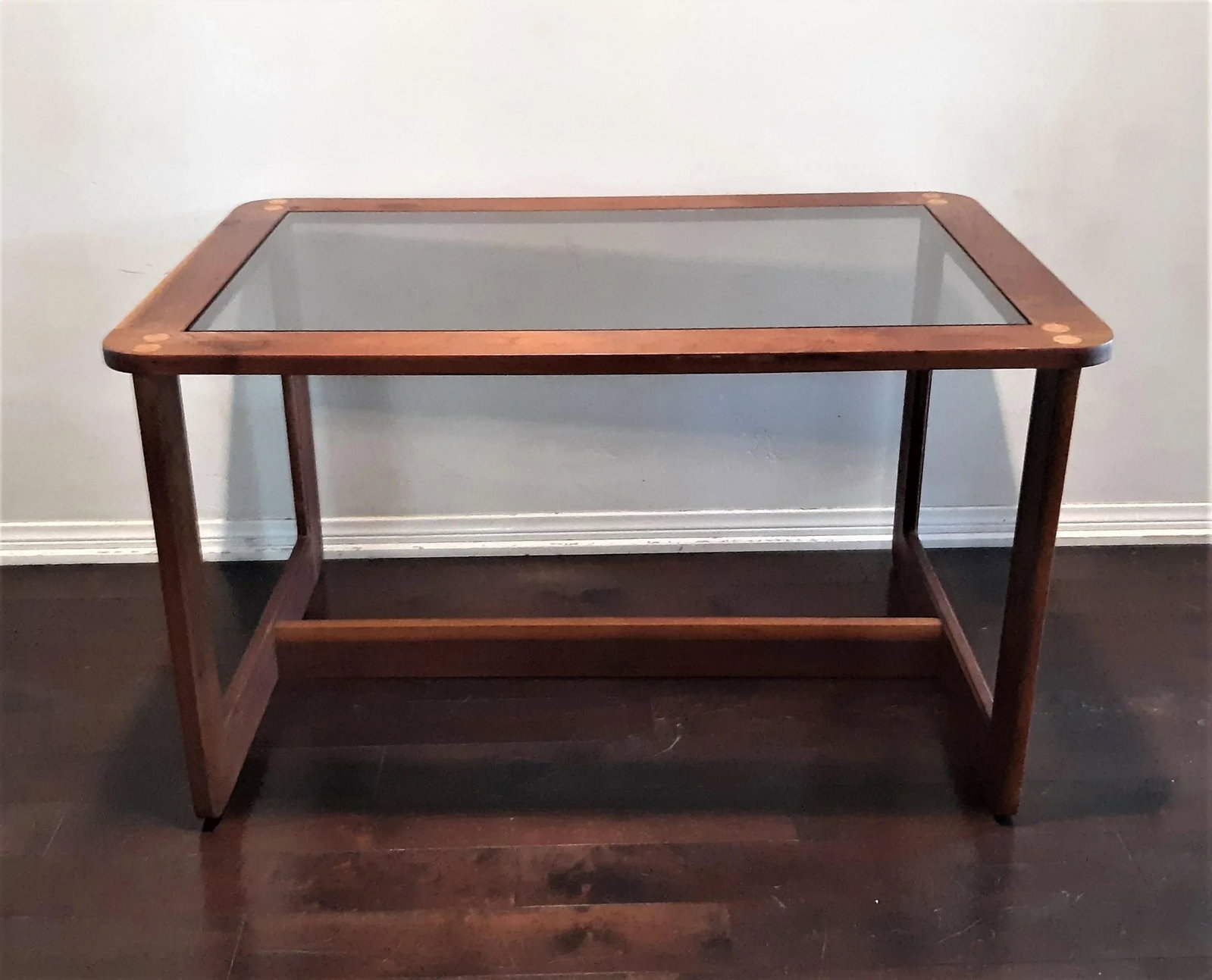 Mid 20th Century Wood Smoked Glass Top Rectangular Coffee Table - 2