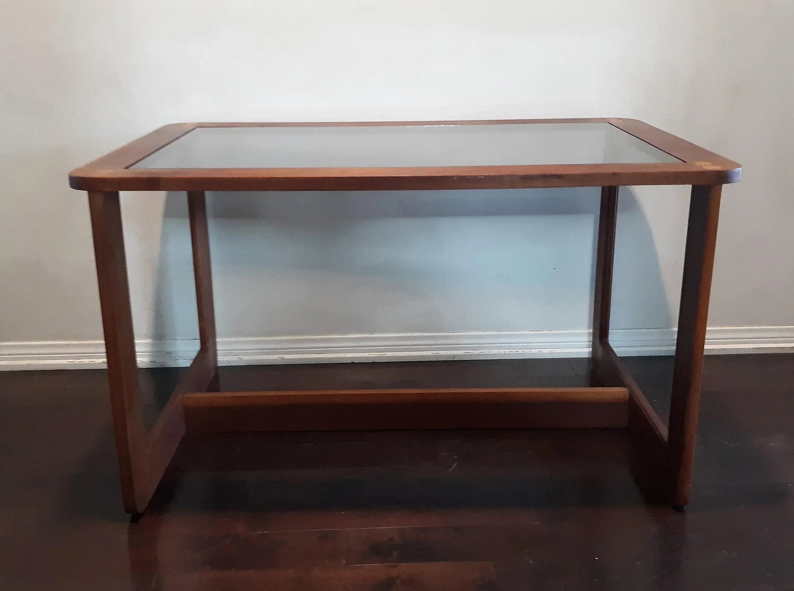 Mid 20th Century Wood Smoked Glass Top Rectangular Coffee Table - 3