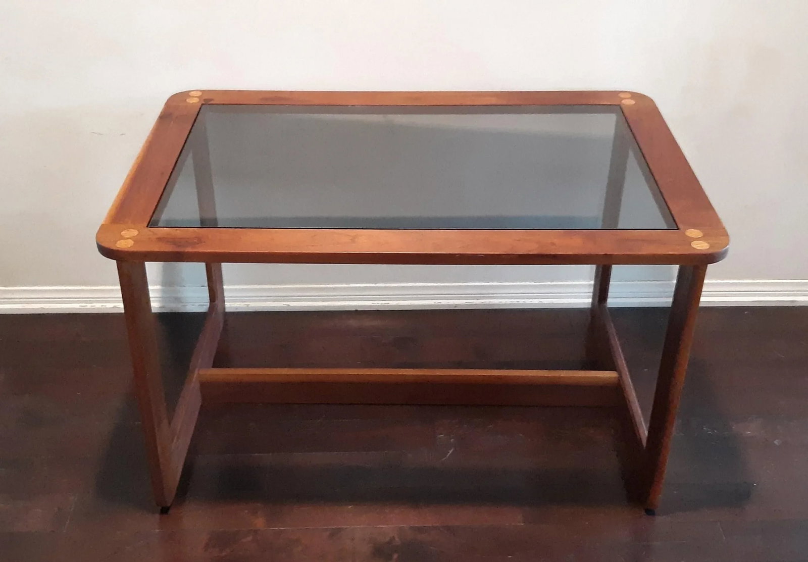 Mid 20th Century Wood Smoked Glass Top Rectangular Coffee Table - 6
