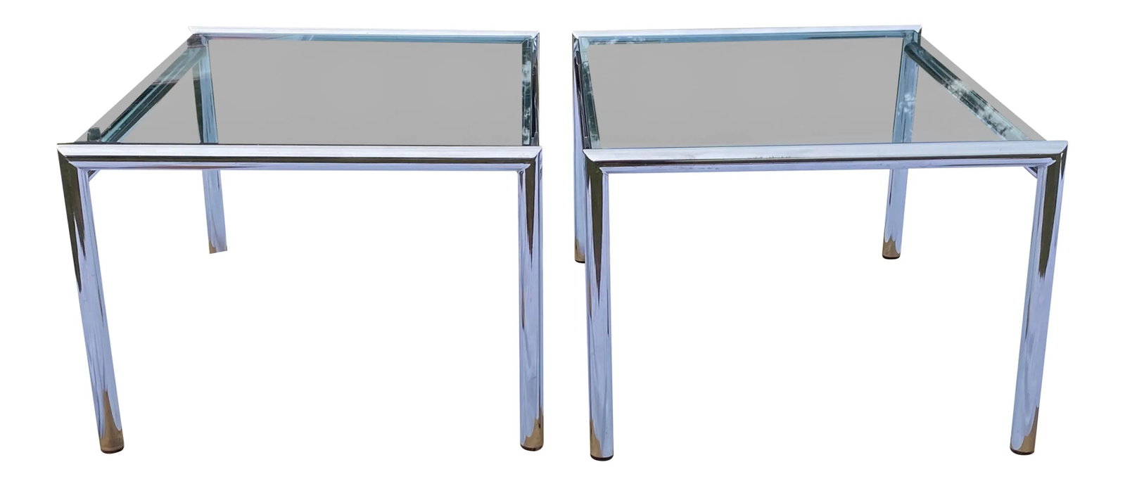 Vintage Tubular Chrome & Glass End Tables with Floating Glass Tops- a Pair - 7