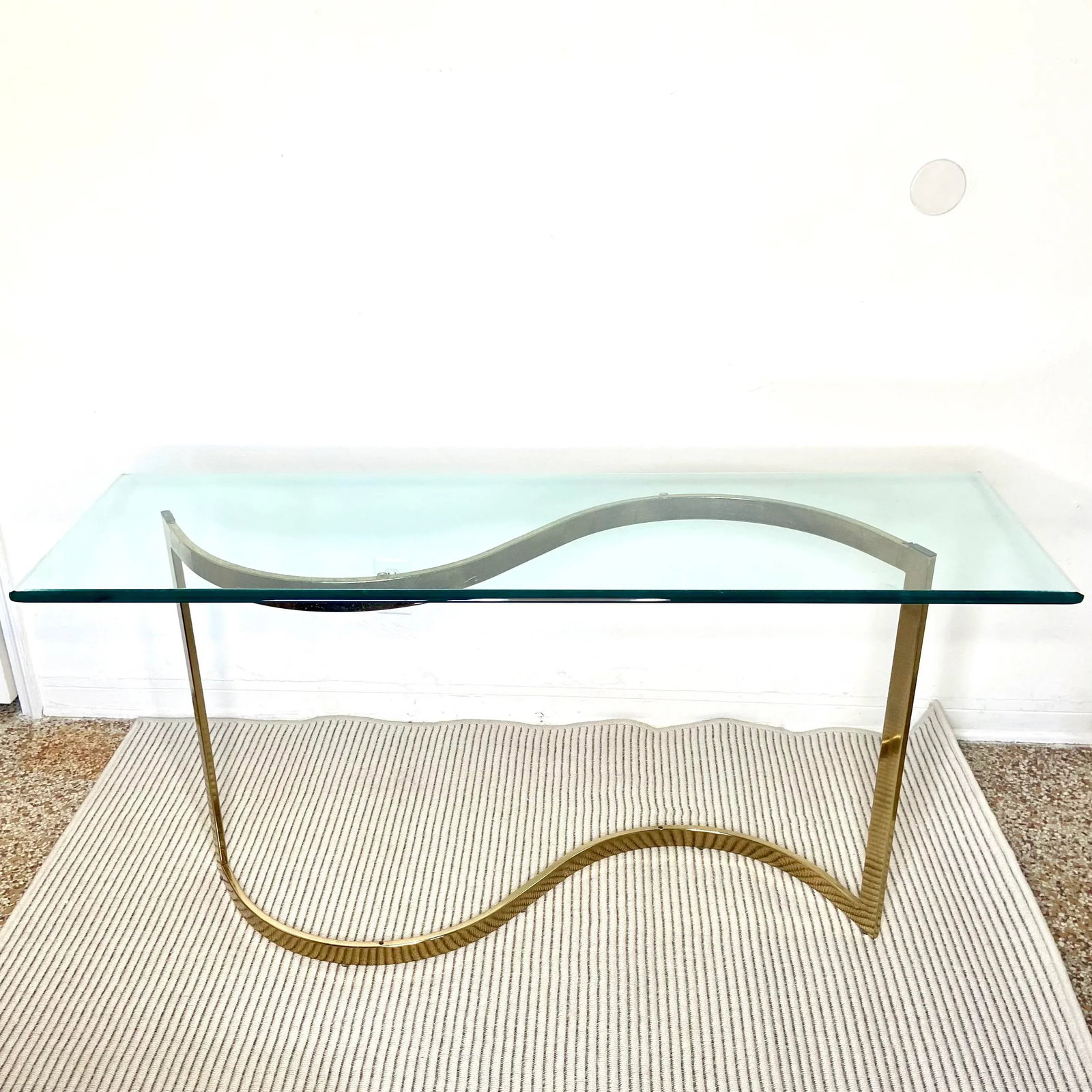 Mid 20th Century Hollywood Regency Style Glass and Brass Console Table - 13