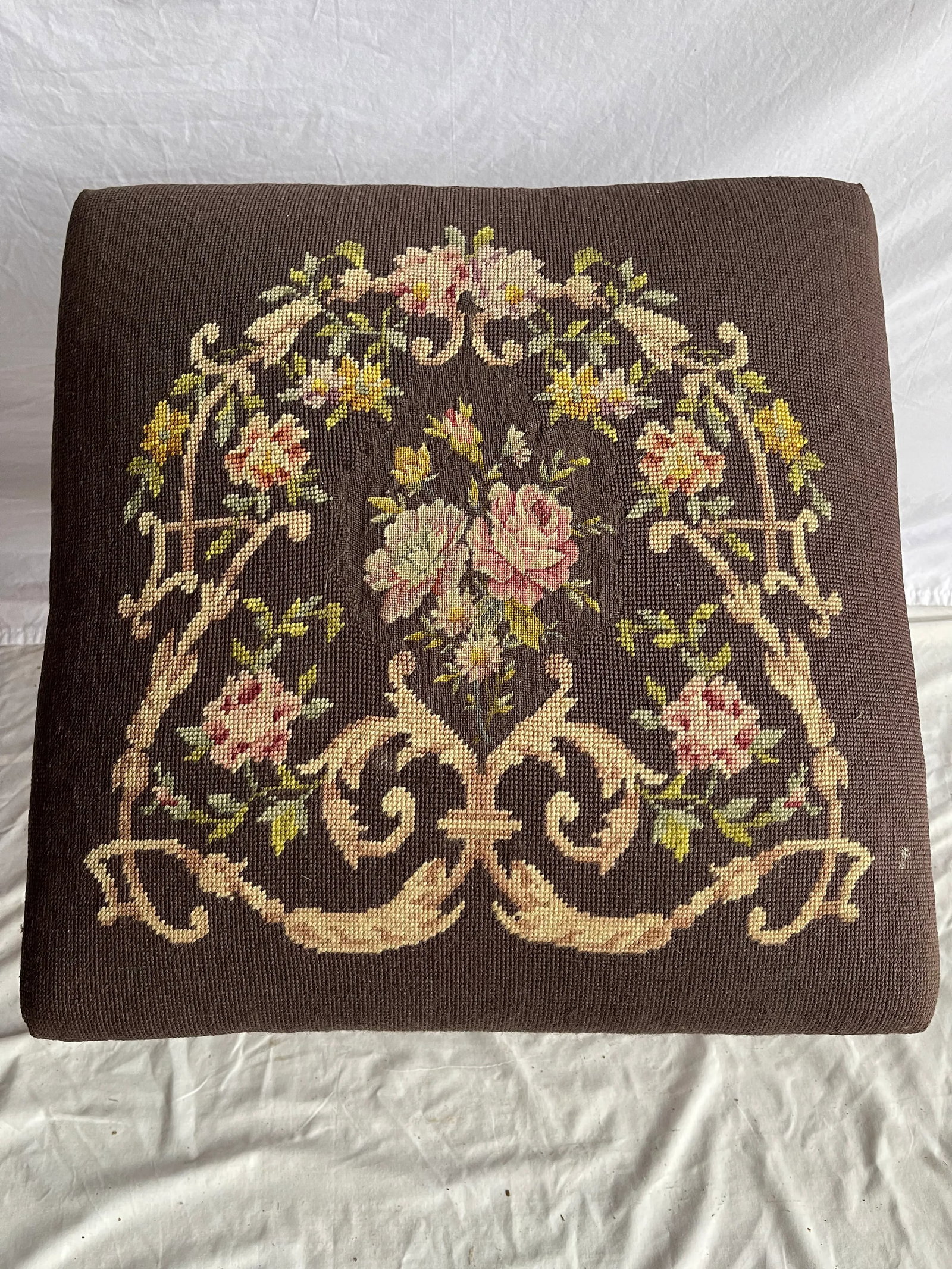 Early 20th Century Victorian Floral Needlepoint Parlor Stool - 11